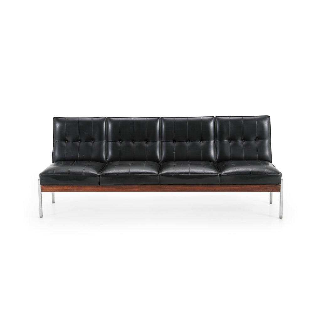 Vintage Black Leather 4-Seater Sofa