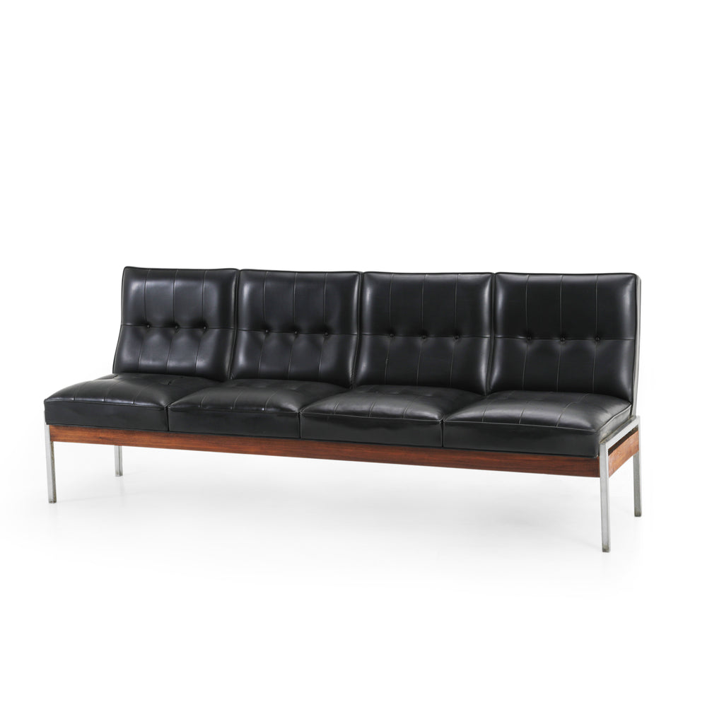 Vintage Black Leather 4-Seater Sofa