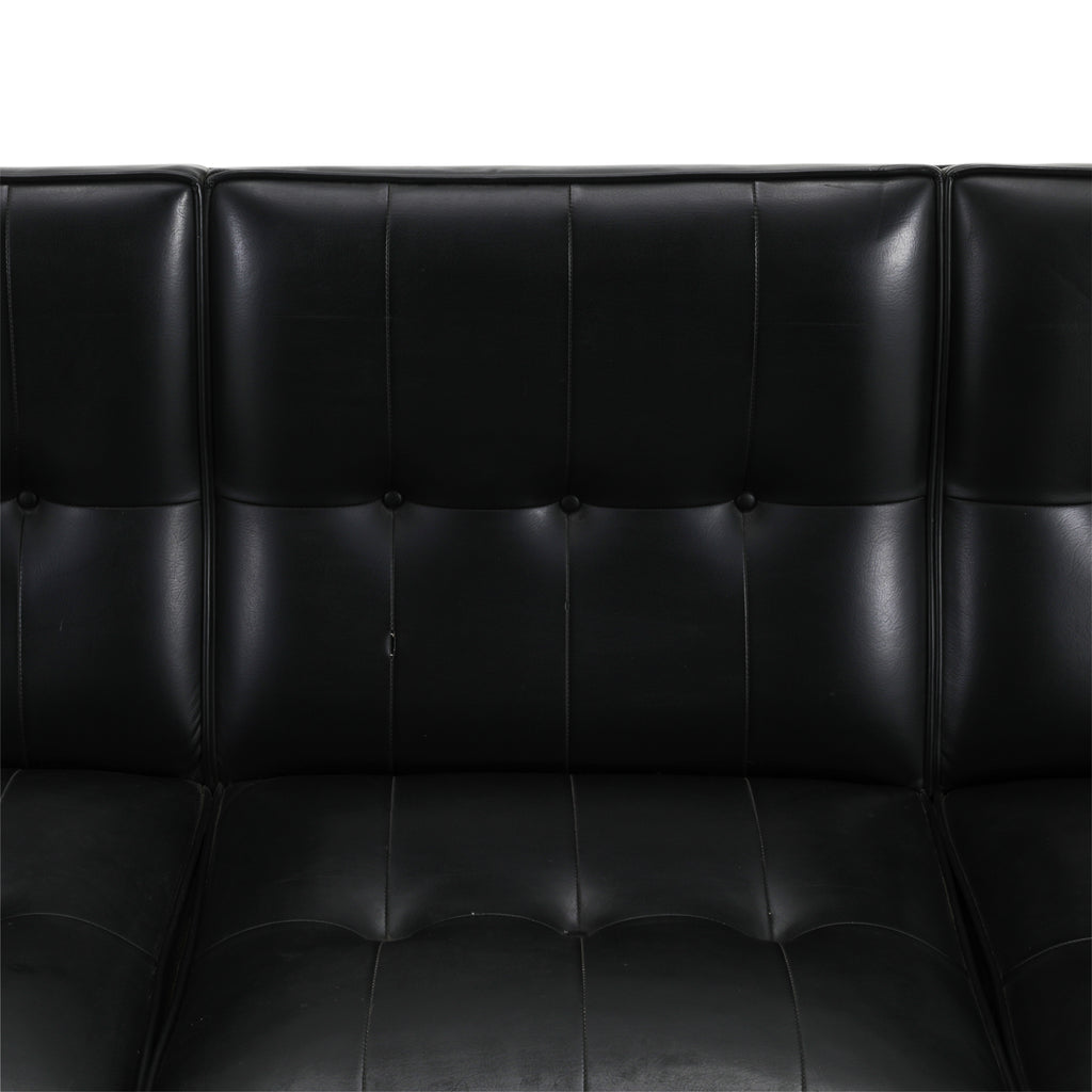 Vintage Black Leather 4-Seater Sofa