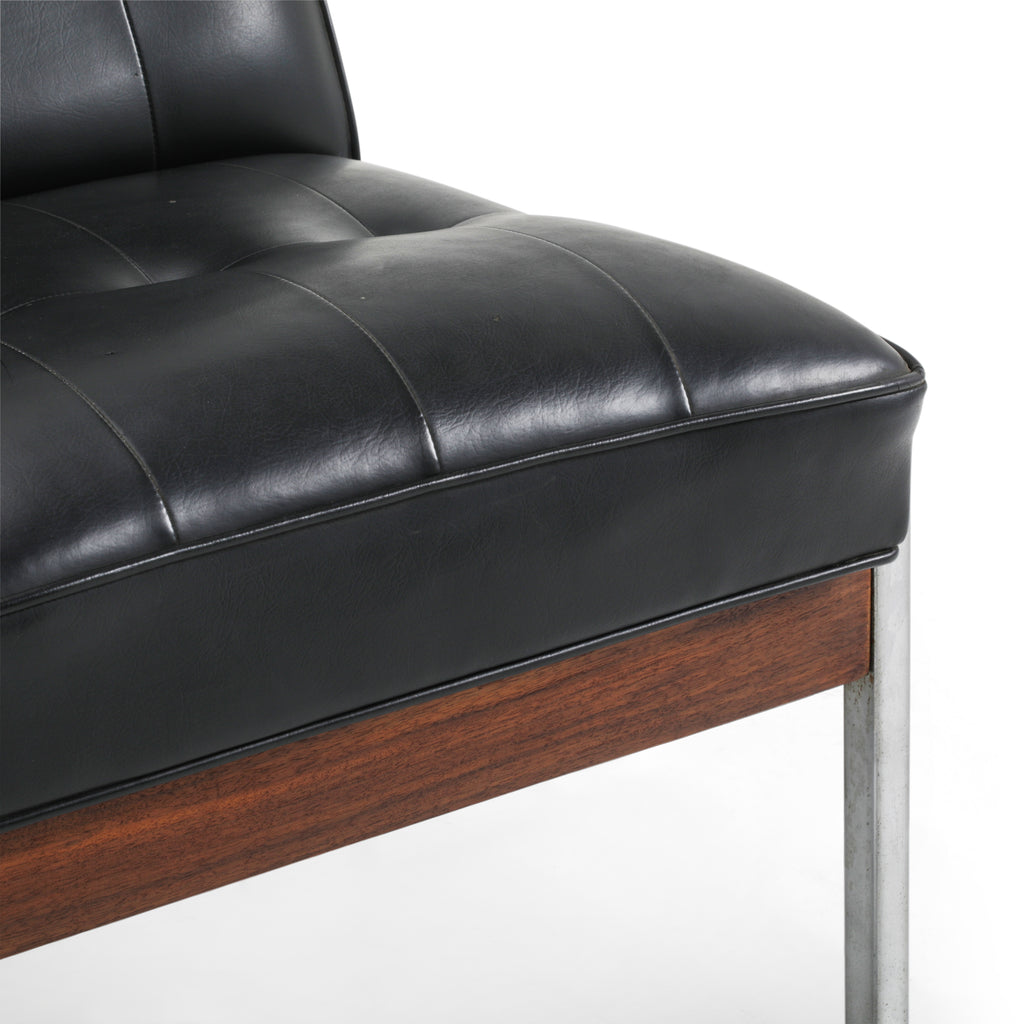 Vintage Black Leather 4-Seater Sofa