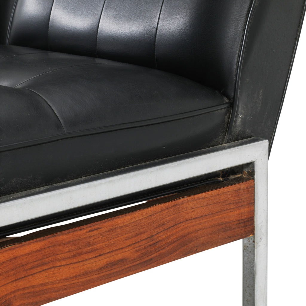Vintage Black Leather 4-Seater Sofa