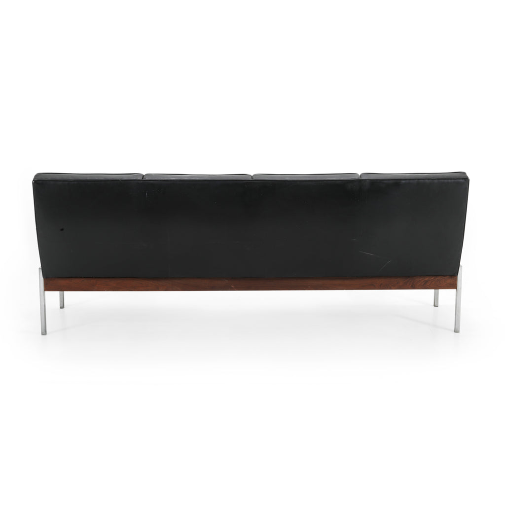 Vintage Black Leather 4-Seater Sofa