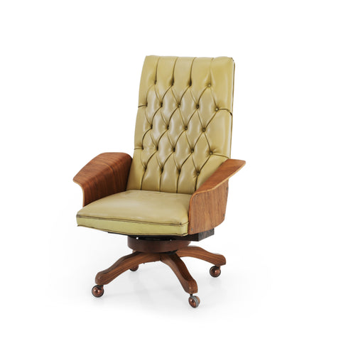 Tufted Tan Leather / Bentwood Executive Chair