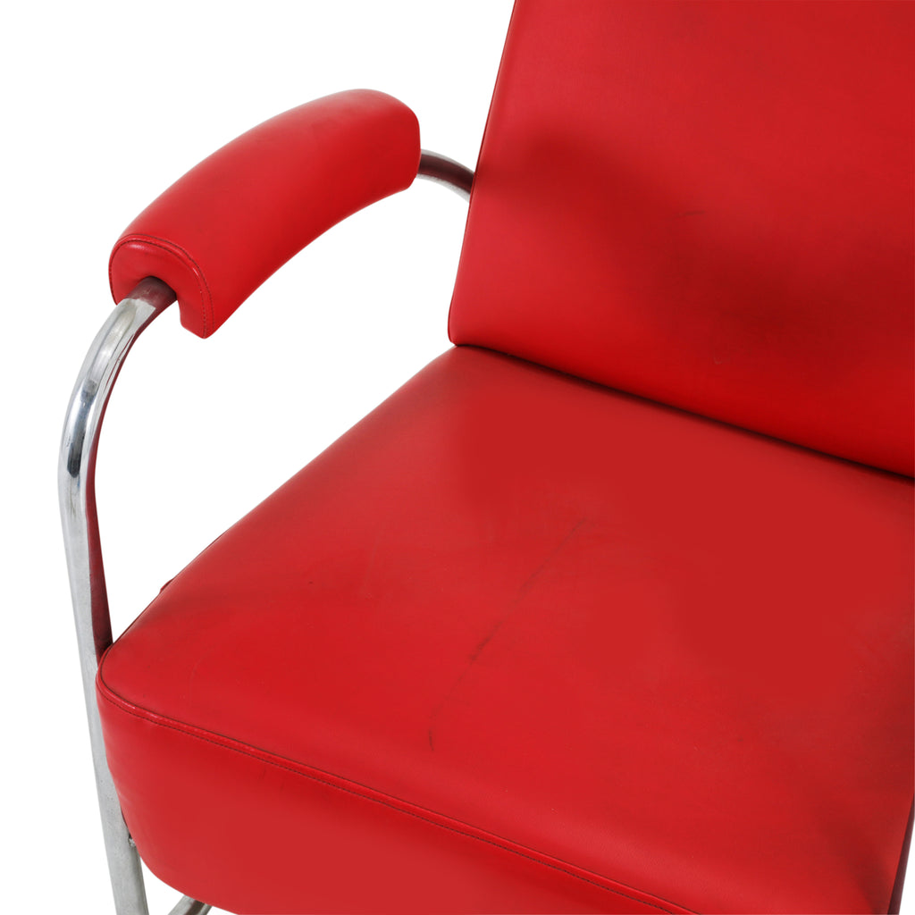 Red Leather / Chrome Deco Armchair