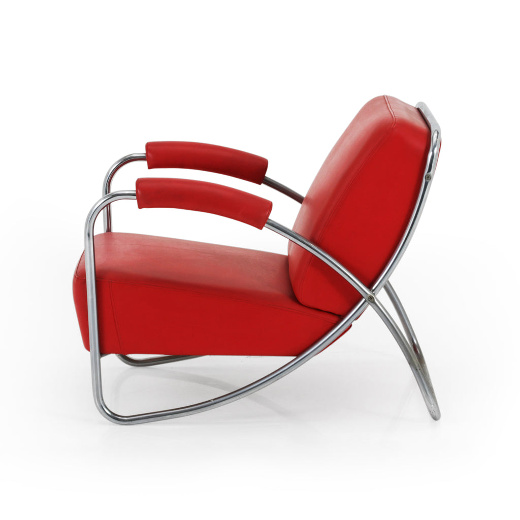 Red Leather / Chrome Deco Armchair