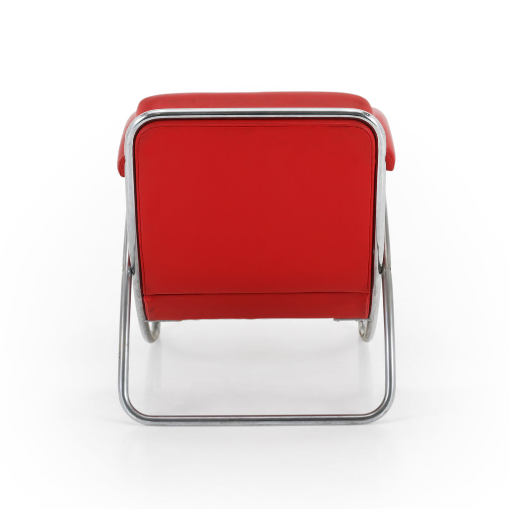 Red Leather / Chrome Deco Armchair