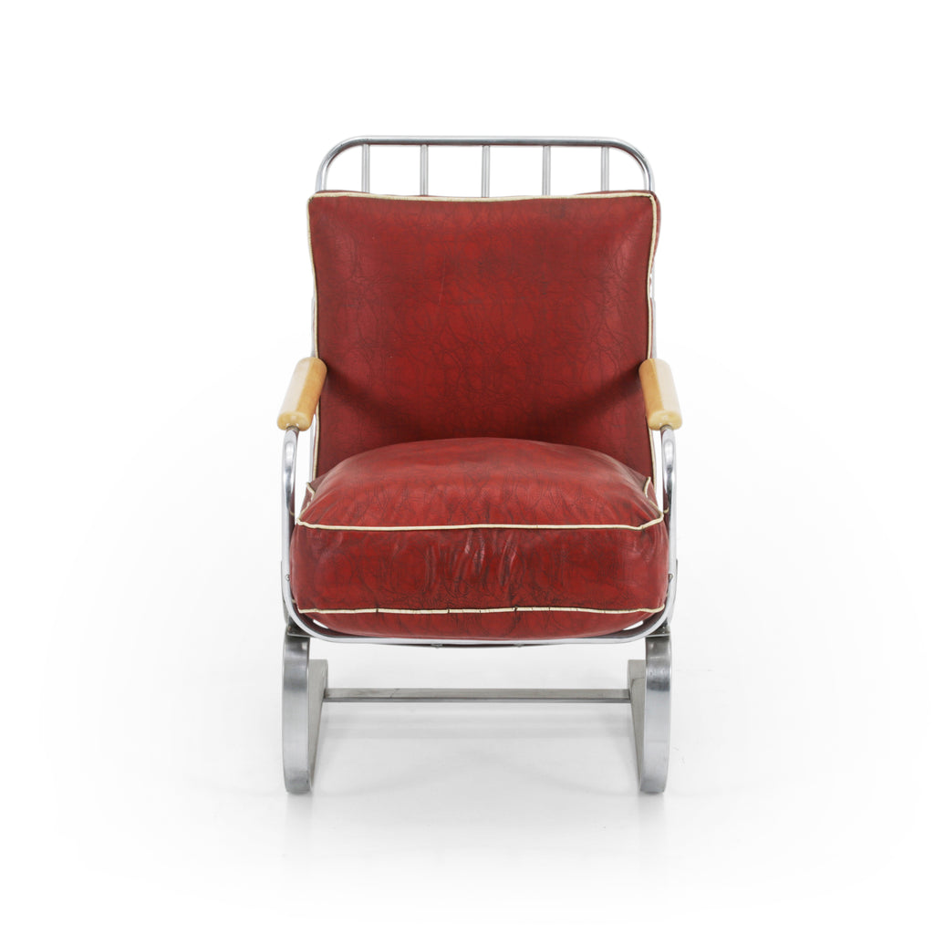 Red Leather / Chrome Deco Lounge Chair