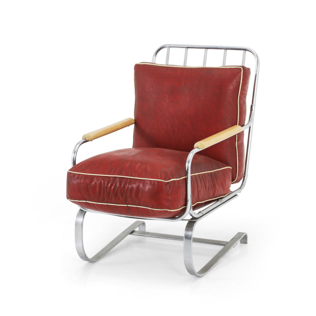 Red Leather / Chrome Deco Lounge Chair