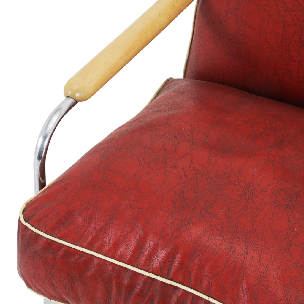 Red Leather / Chrome Deco Lounge Chair