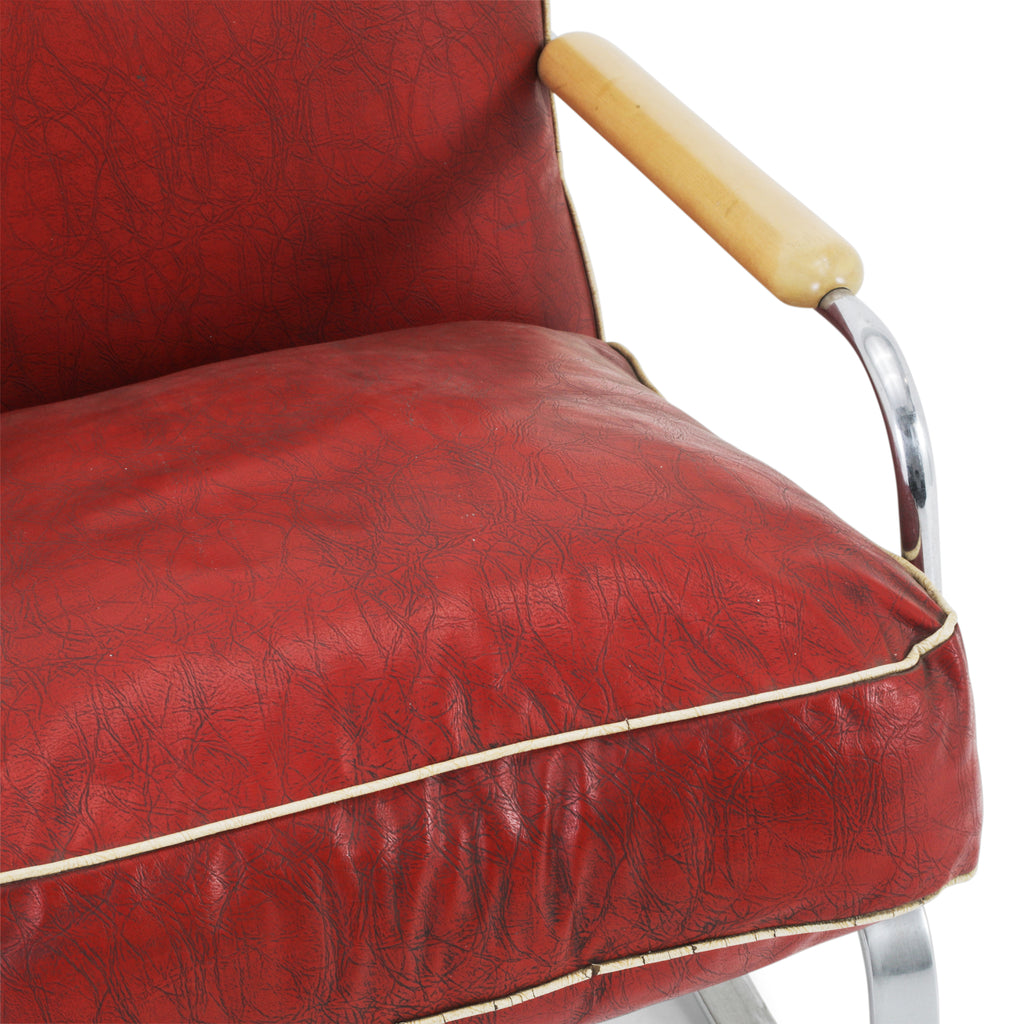 Red Leather / Chrome Deco Lounge Chair