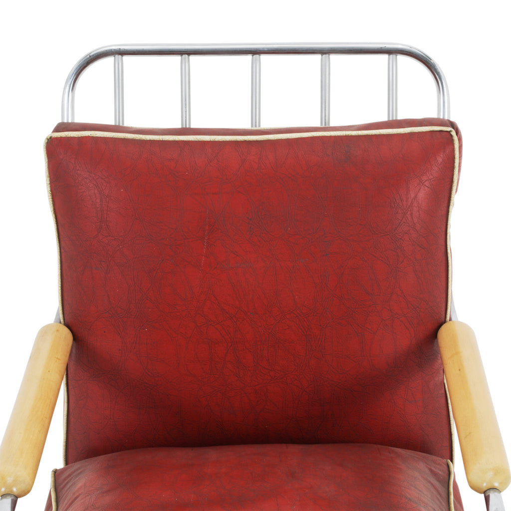 Red Leather / Chrome Deco Lounge Chair