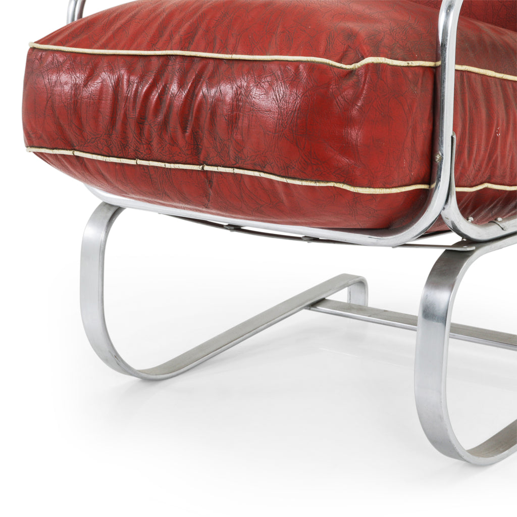 Red Leather / Chrome Deco Lounge Chair