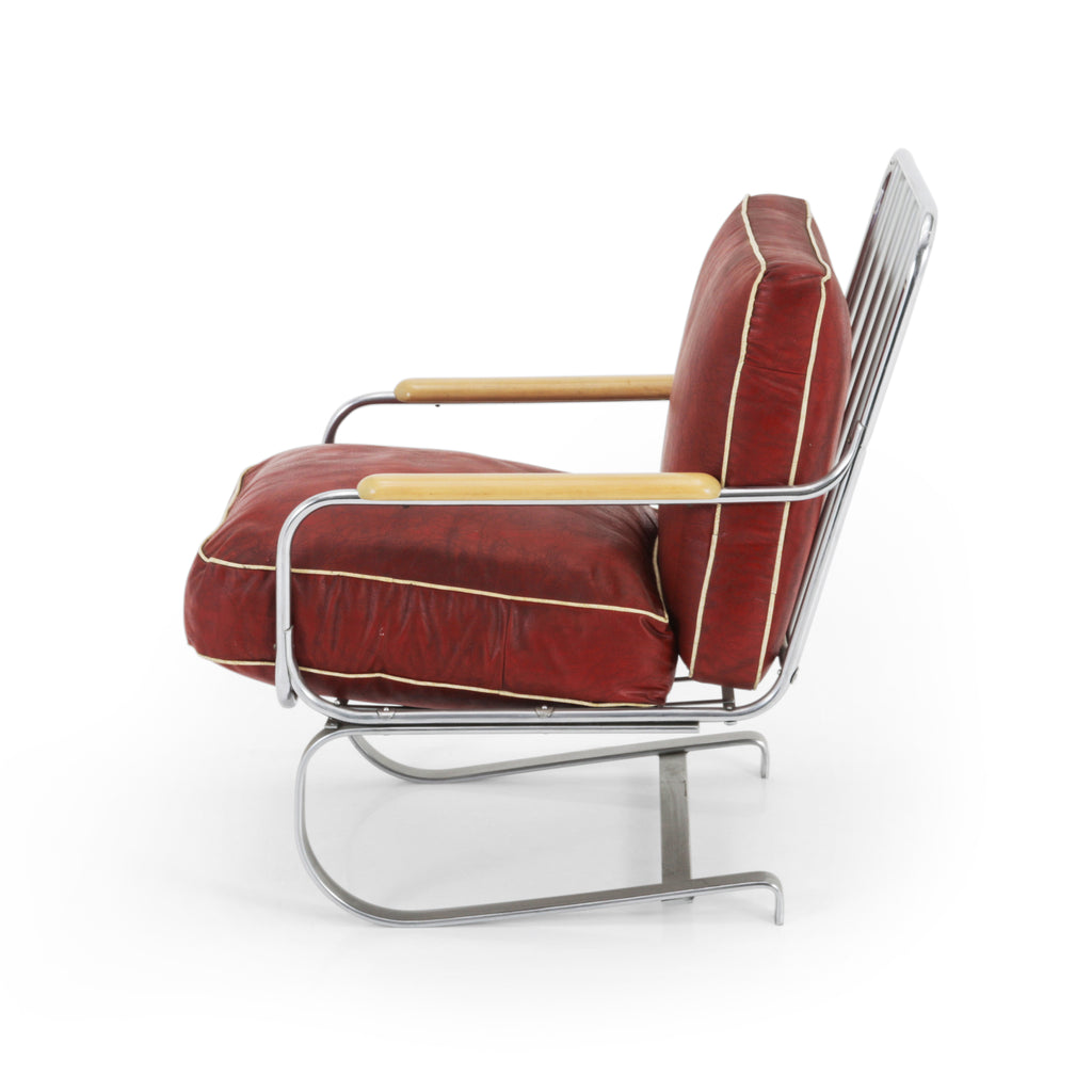 Red Leather / Chrome Deco Lounge Chair