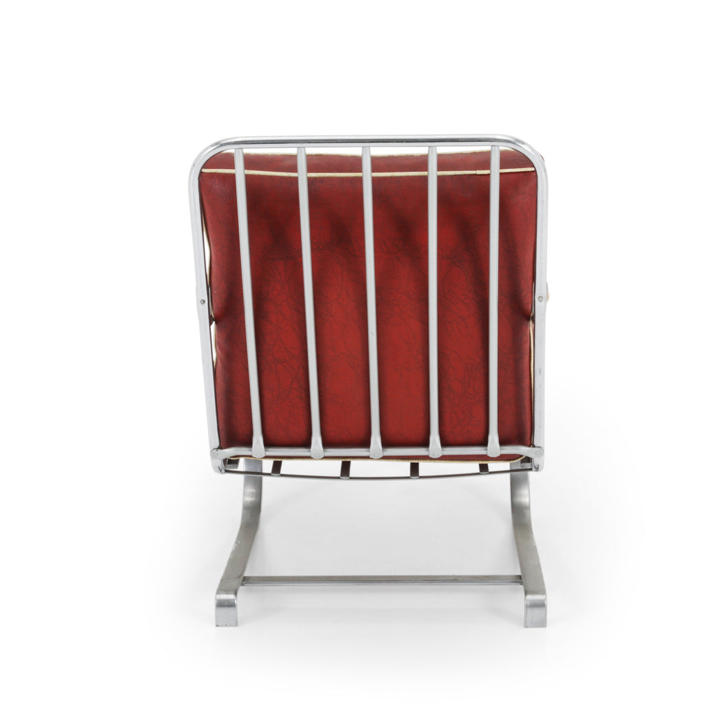 Red Leather / Chrome Deco Lounge Chair