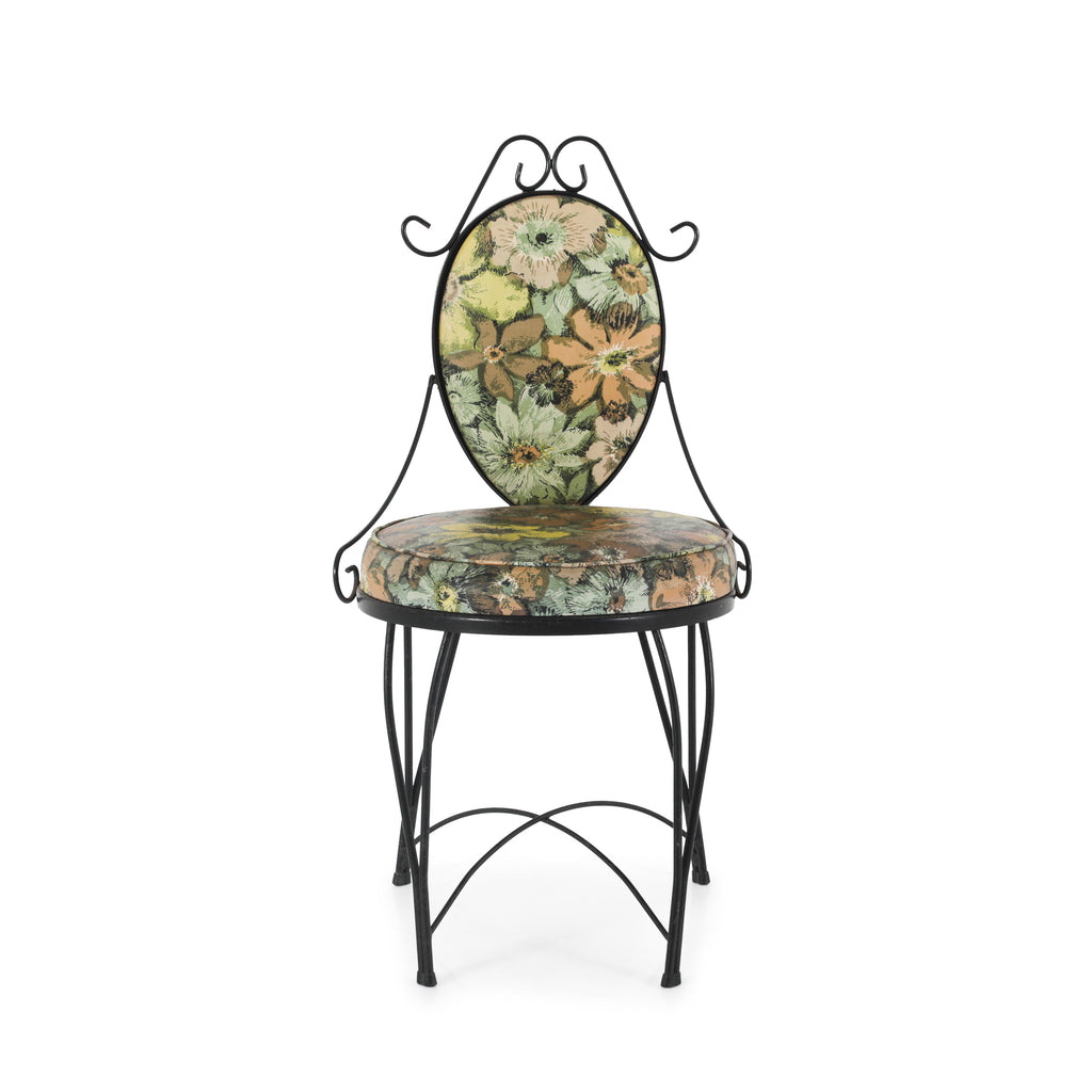 Vintage Black Iron & Floral Chair