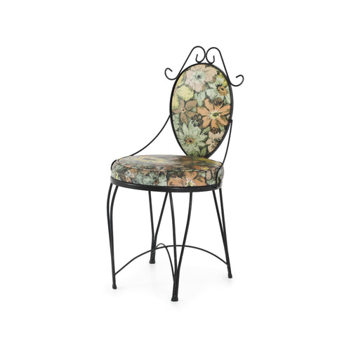 Vintage Black Iron & Floral Chair