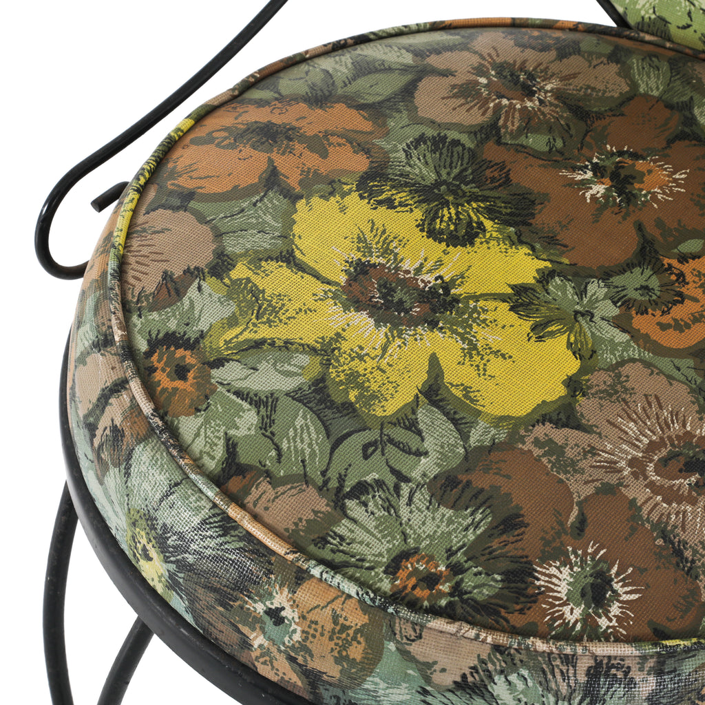 Vintage Black Iron & Floral Chair