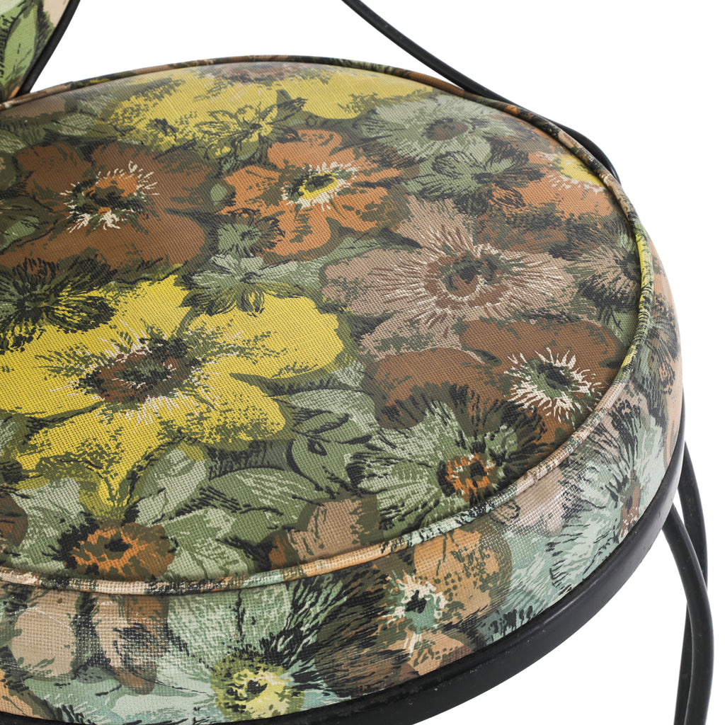 Vintage Black Iron & Floral Chair