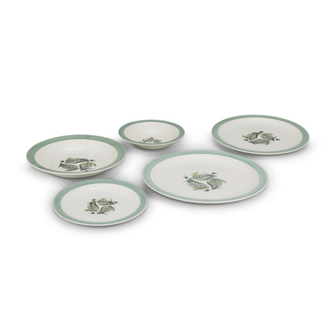 White / Teal Plate Set with Leaf Print