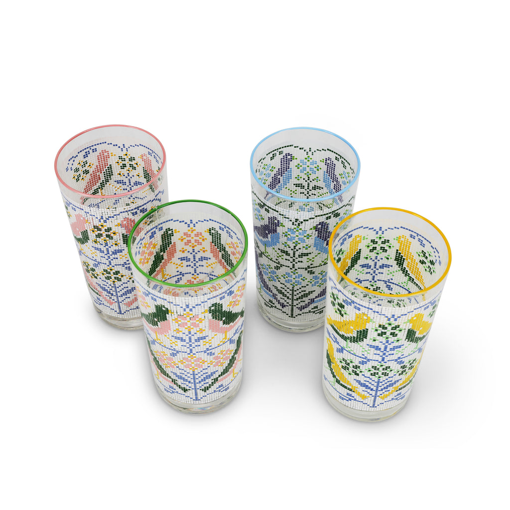 Bird Needlepoint Glassware