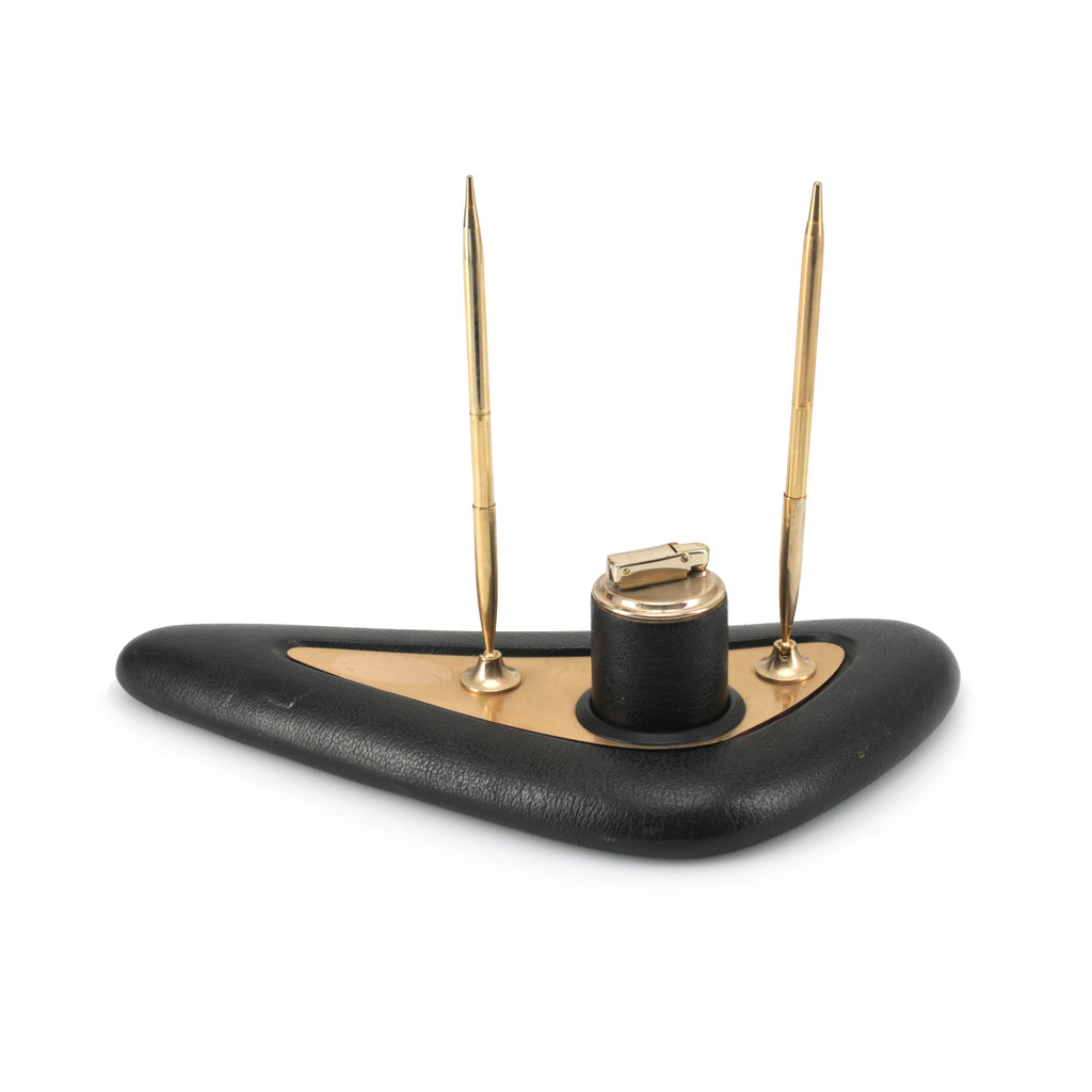 Black Leather & Brass Pen Holder / Lighter