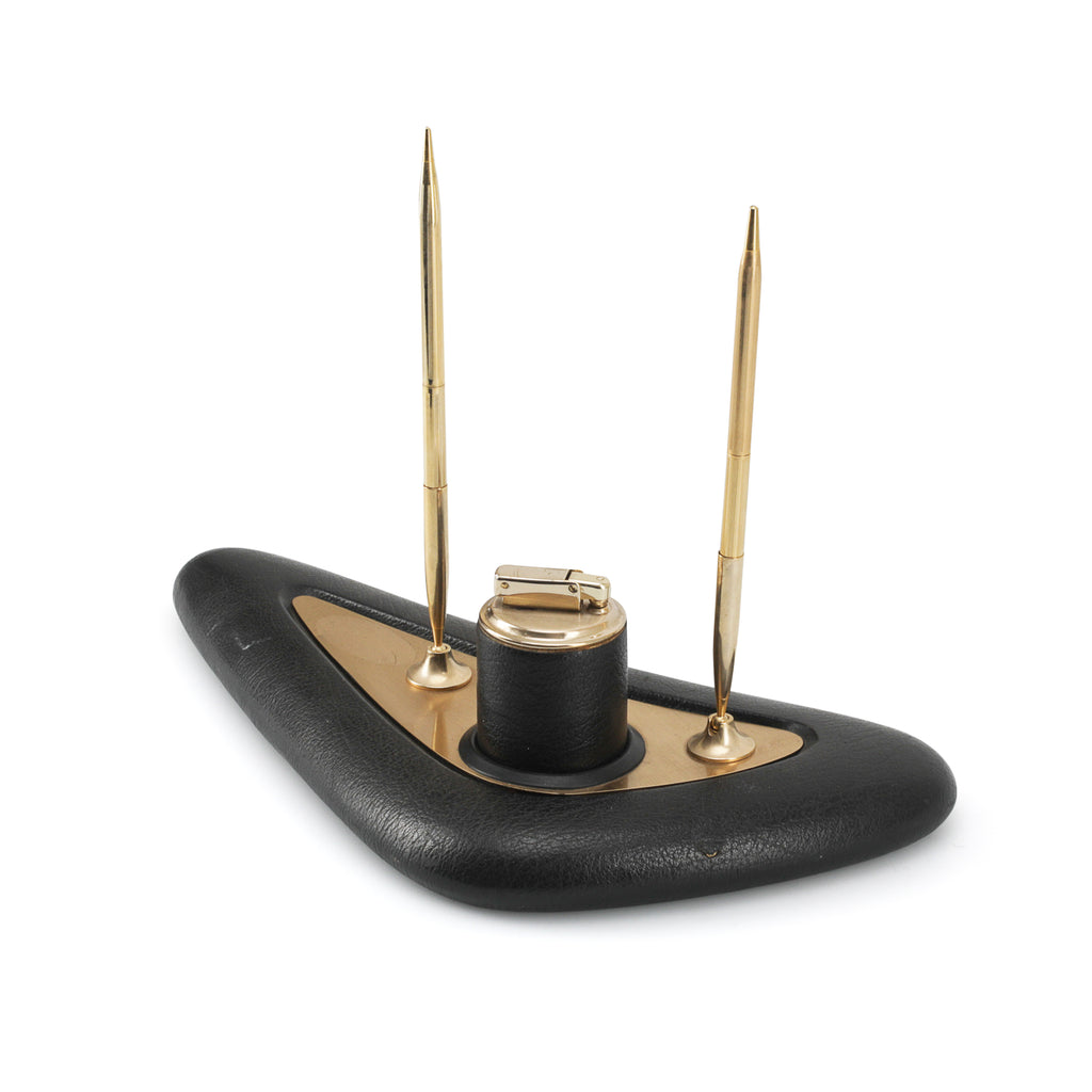 Black Leather & Brass Pen Holder / Lighter