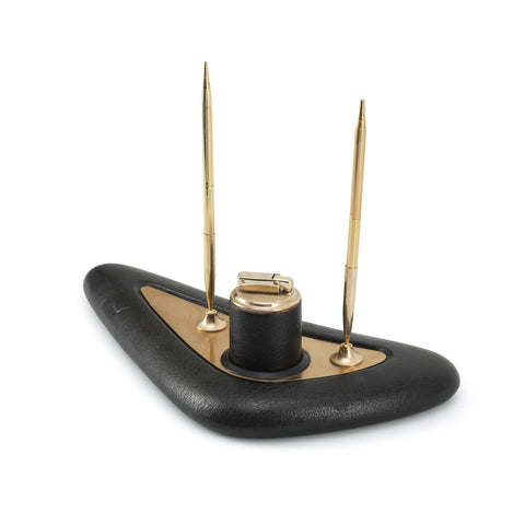 Black Leather & Brass Pen Holder / Lighter