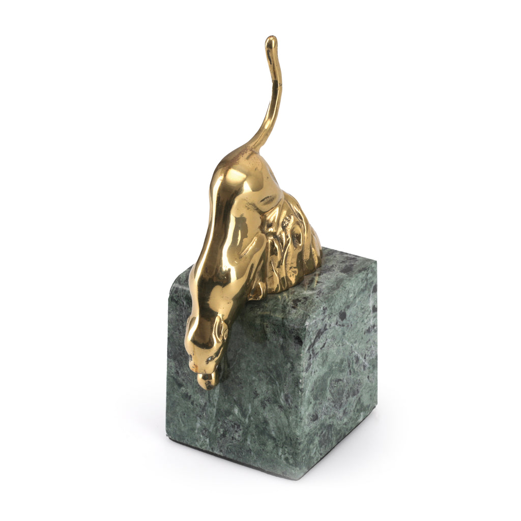 Gold Panther on Green Stone Bookend (A+D)