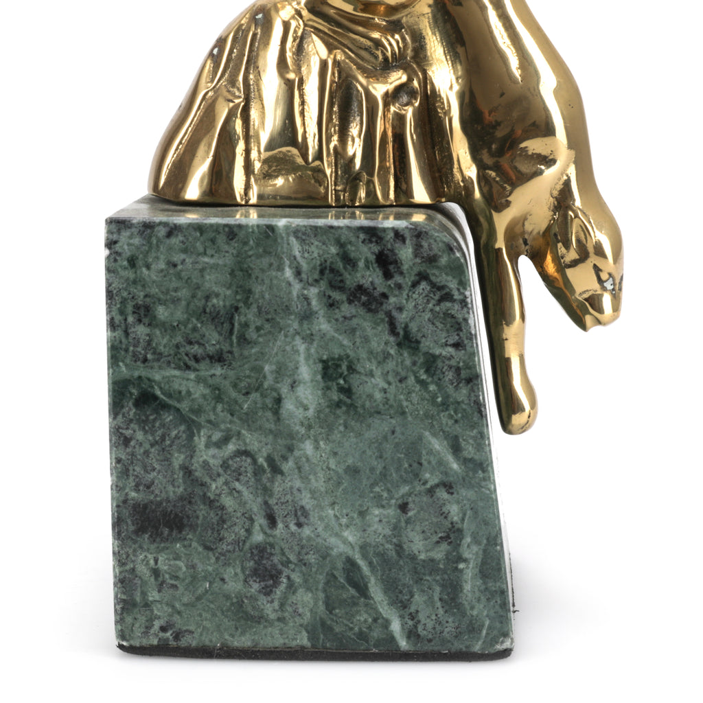 Gold Panther on Green Stone Bookend (A+D)