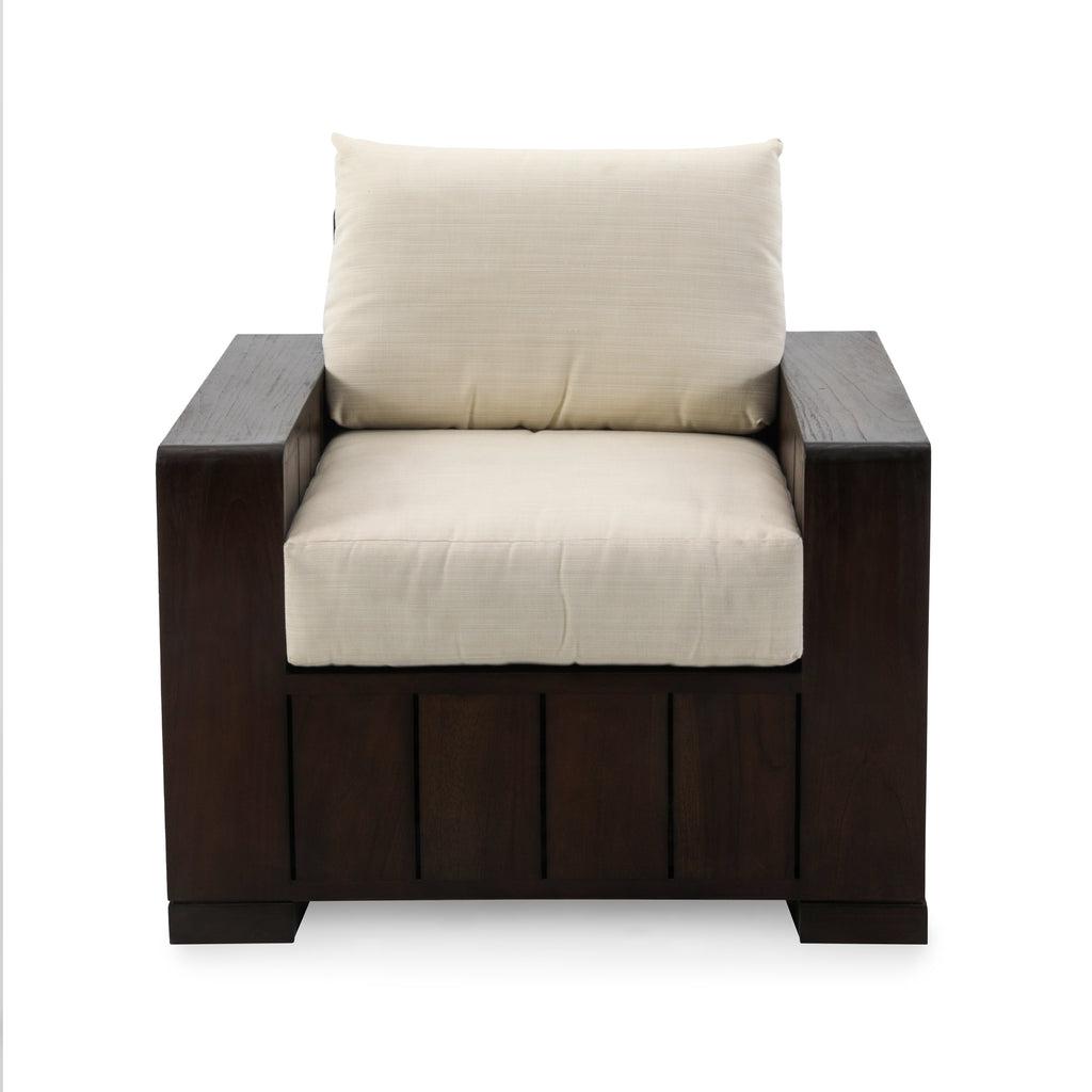 Dark Wood Slatted Outdoor Lounge Chair