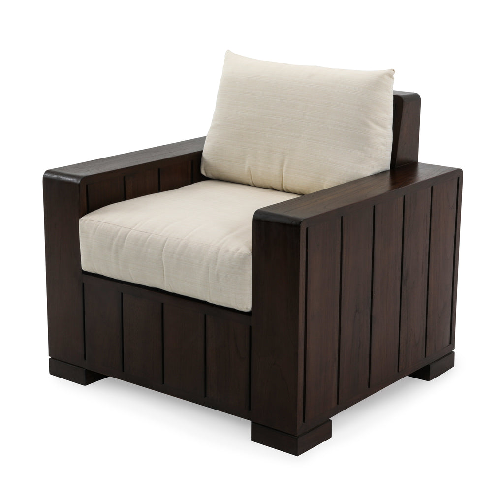 Dark Wood Slatted Outdoor Lounge Chair
