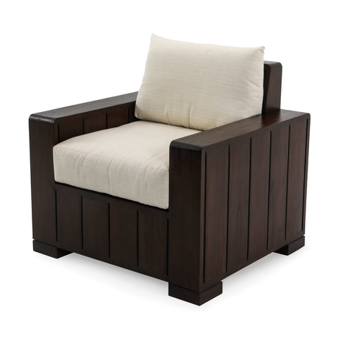 Dark Wood Slatted Outdoor Lounge Chair