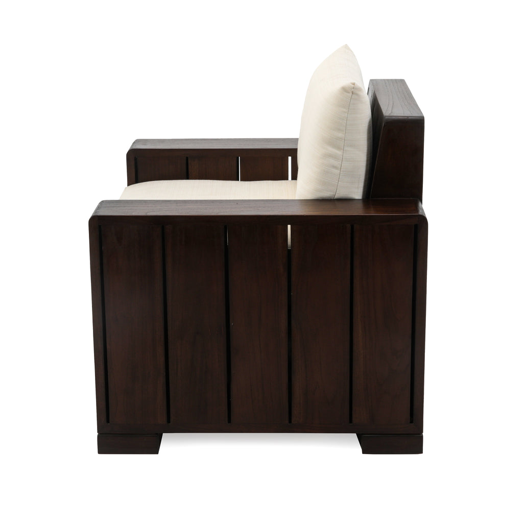 Dark Wood Slatted Outdoor Lounge Chair