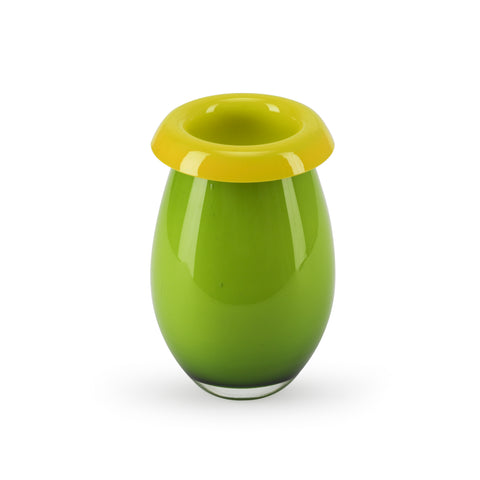 Green / Yellow Bulbous Glass Vase (A+D)