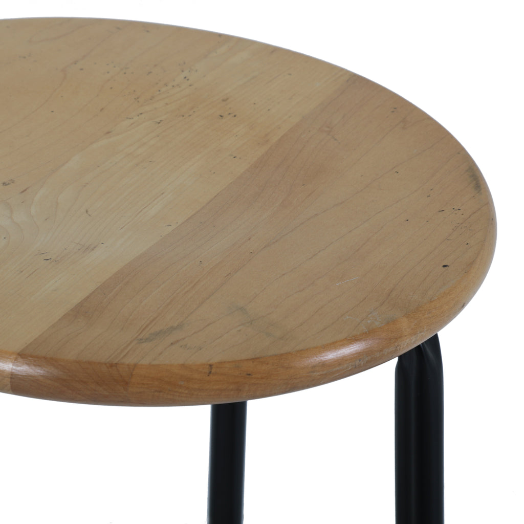 Round Wood Top Stool w/ Black Metal Base