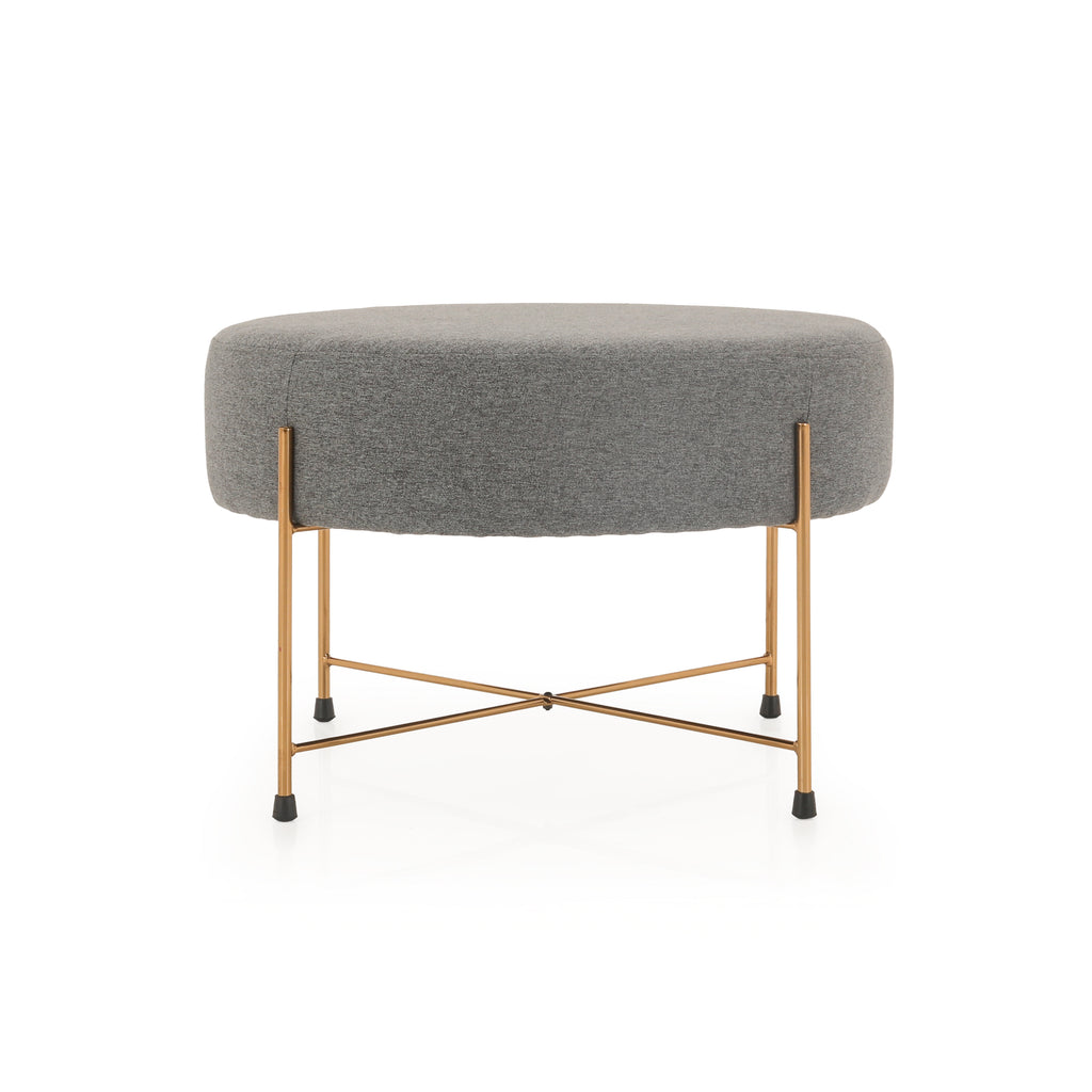 Grey Round Ottoman w/ Gold Legs