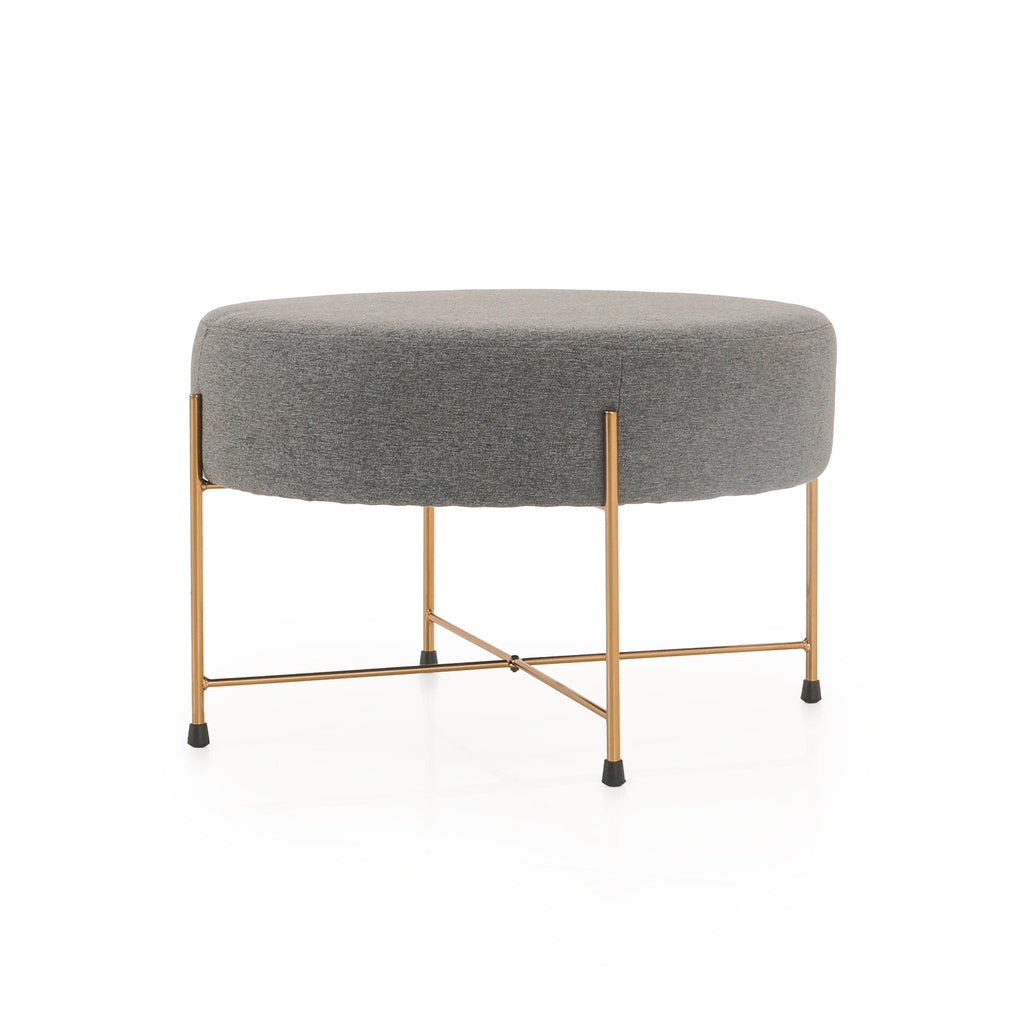 Grey Round Ottoman w/ Gold Legs