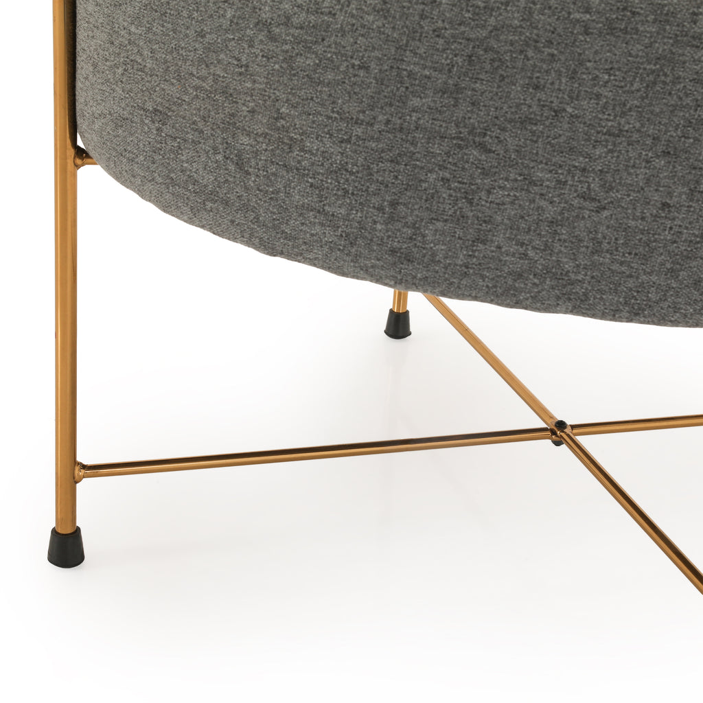 Grey Round Ottoman w/ Gold Legs