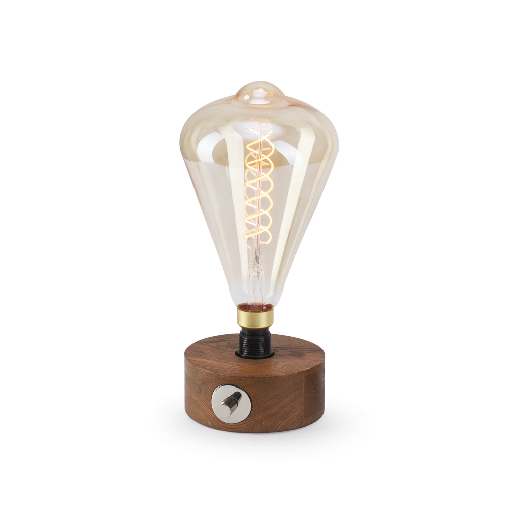 Large Coiled Bulb Table Lamp with Wood Base