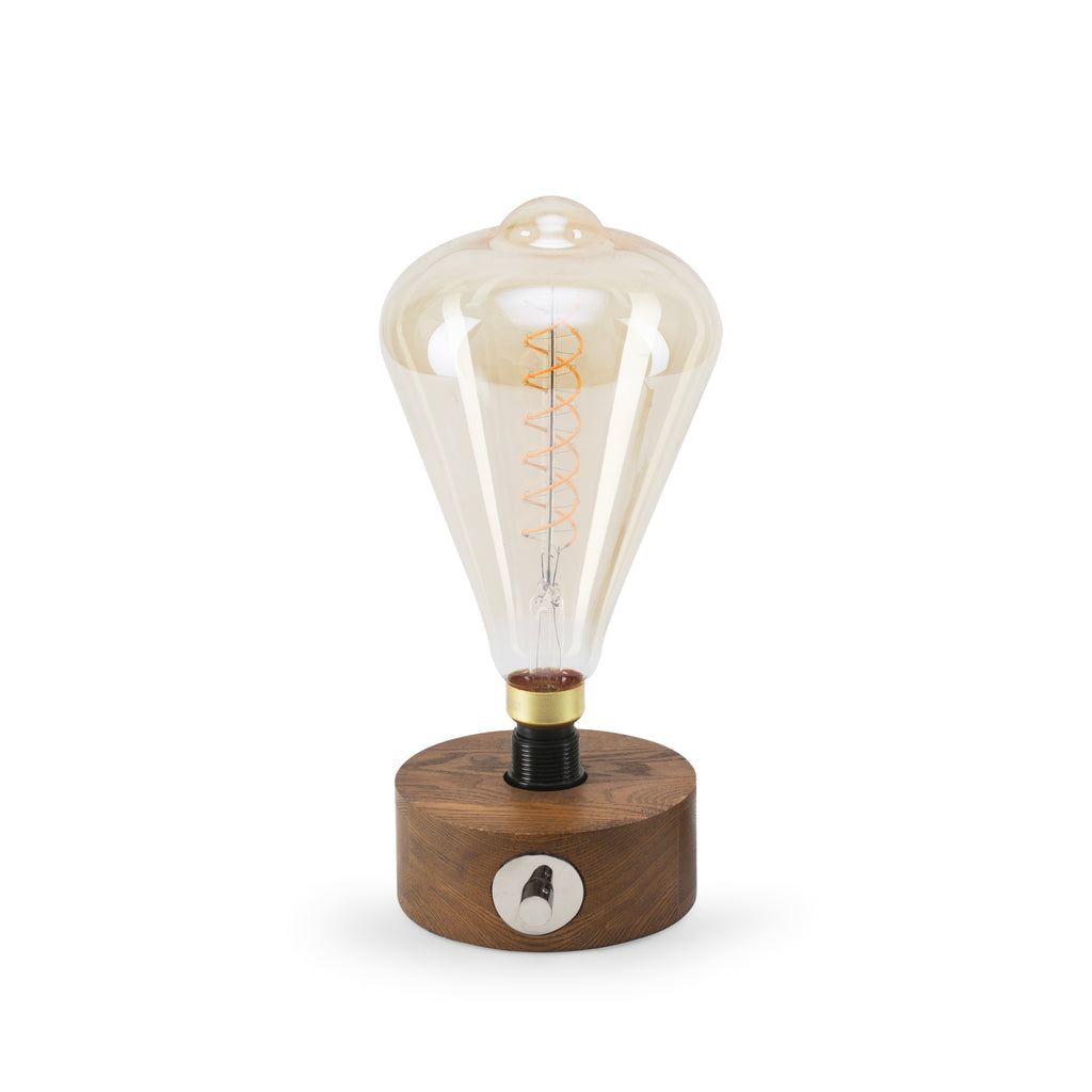 Large Coiled Bulb Table Lamp with Wood Base