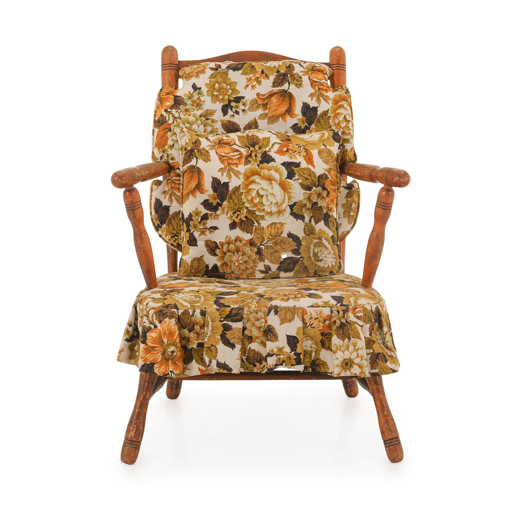 Antique Floral Print Wood Arm Chair