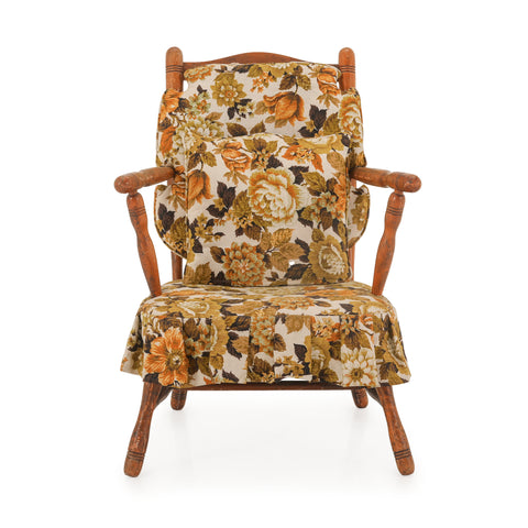 Antique Floral Print Wood Arm Chair
