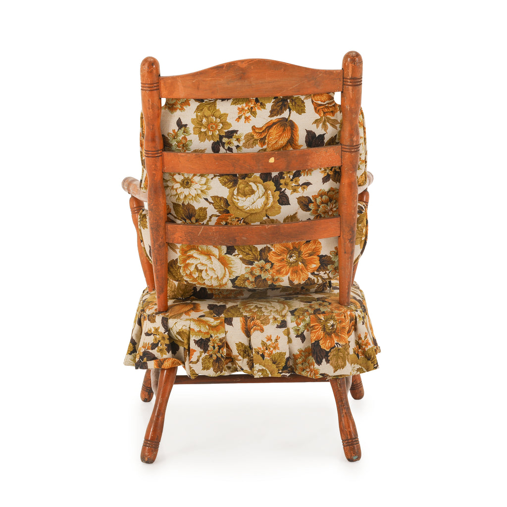 Antique Floral Print Wood Arm Chair