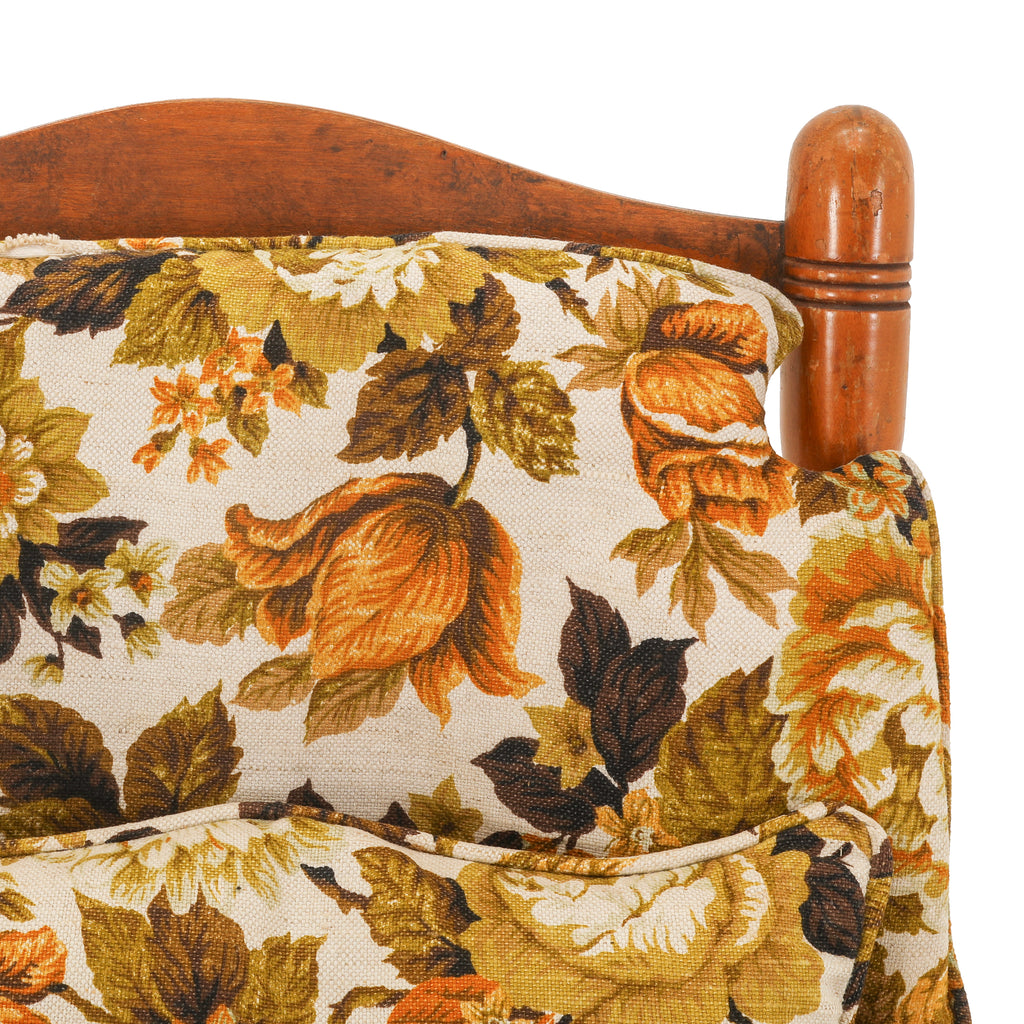 Antique Floral Print Wood Arm Chair