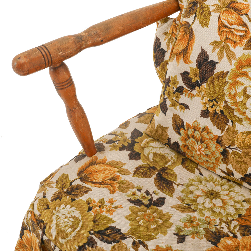 Antique Floral Print Wood Arm Chair