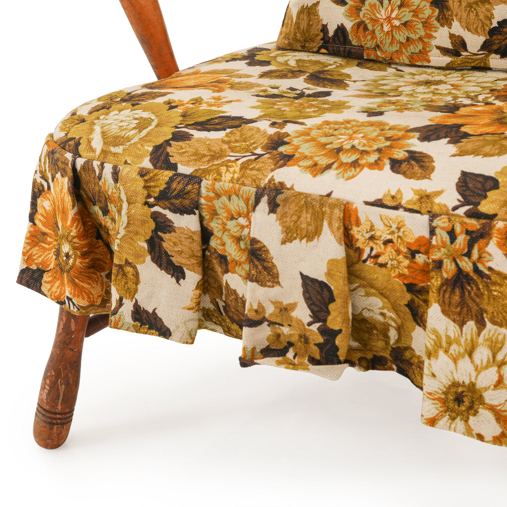 Antique Floral Print Wood Arm Chair
