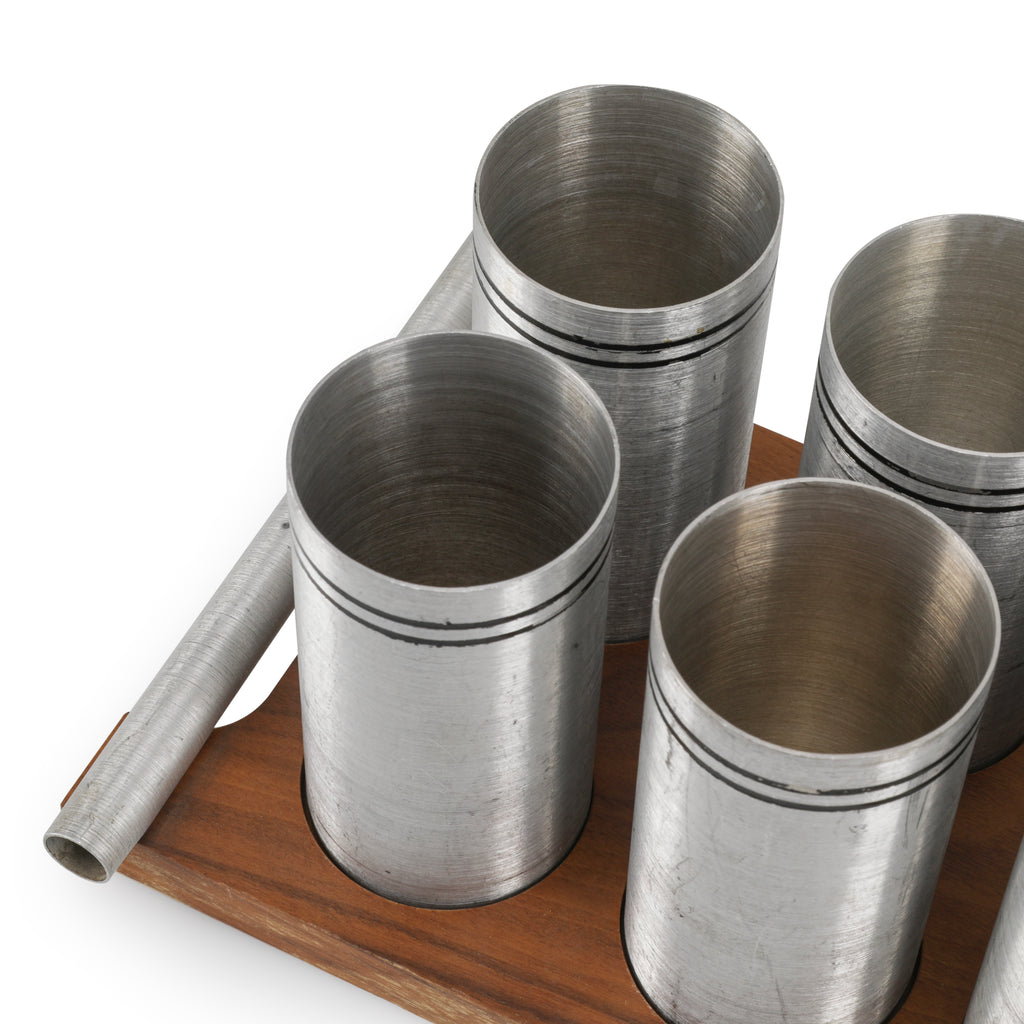 Walnut Tray and 8 Metal Cups