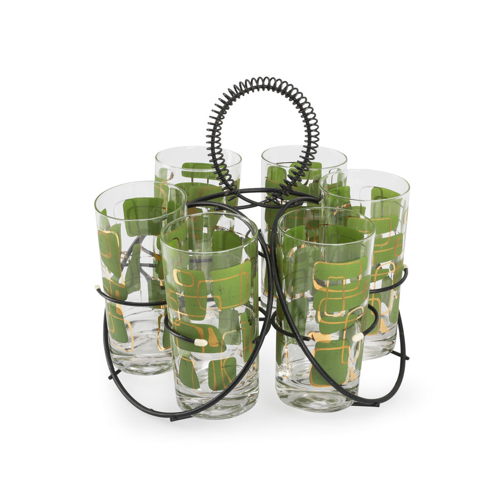 Green & Gold Patterned Highball Glass