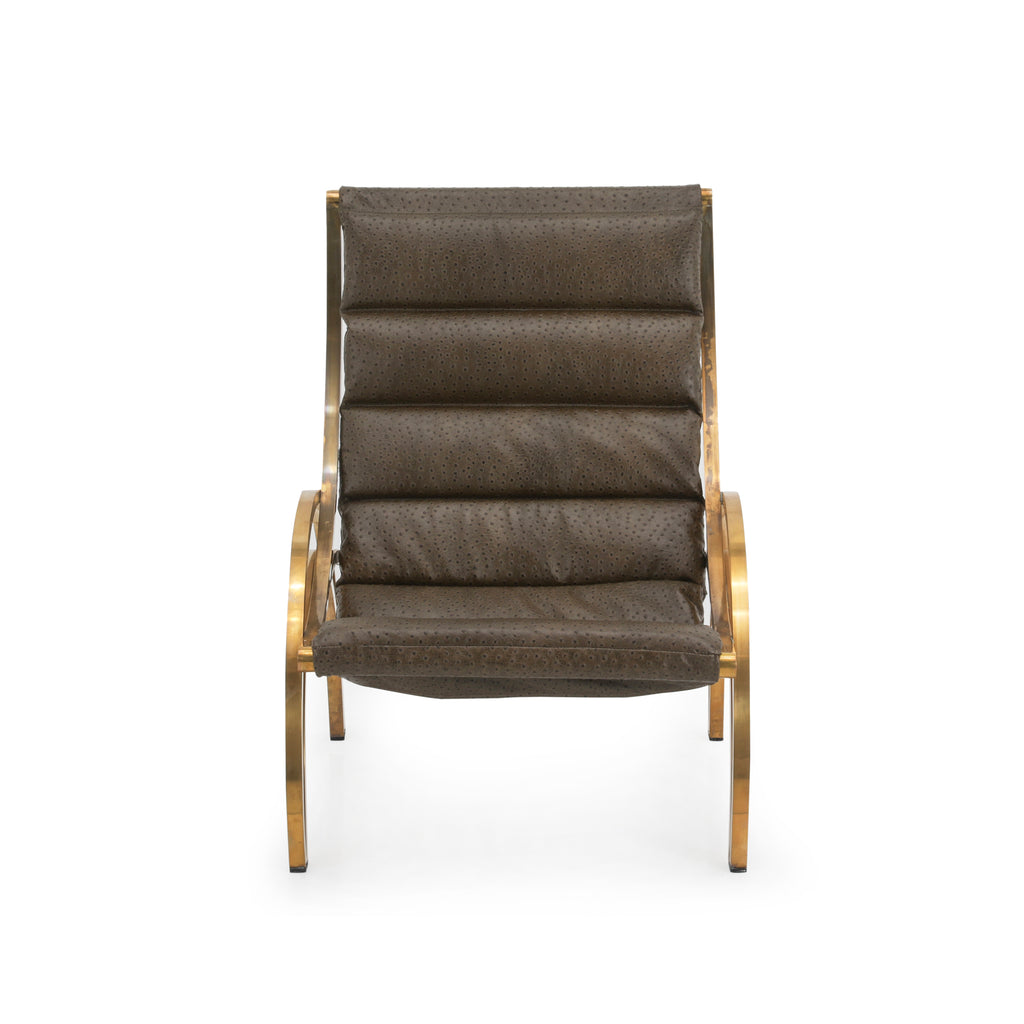 Brown Leather Padded Lounge Chair w/ Brass Frame