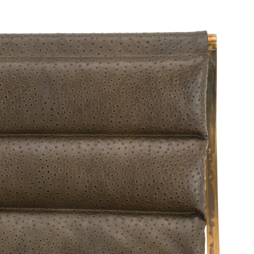 Brown Leather Padded Lounge Chair w/ Brass Frame